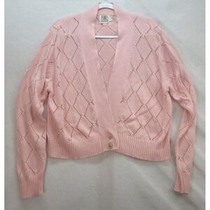 Fia Italia Handloomed Vtg Pink Diamond Knit Open Front Cardigan Sweater Coquette